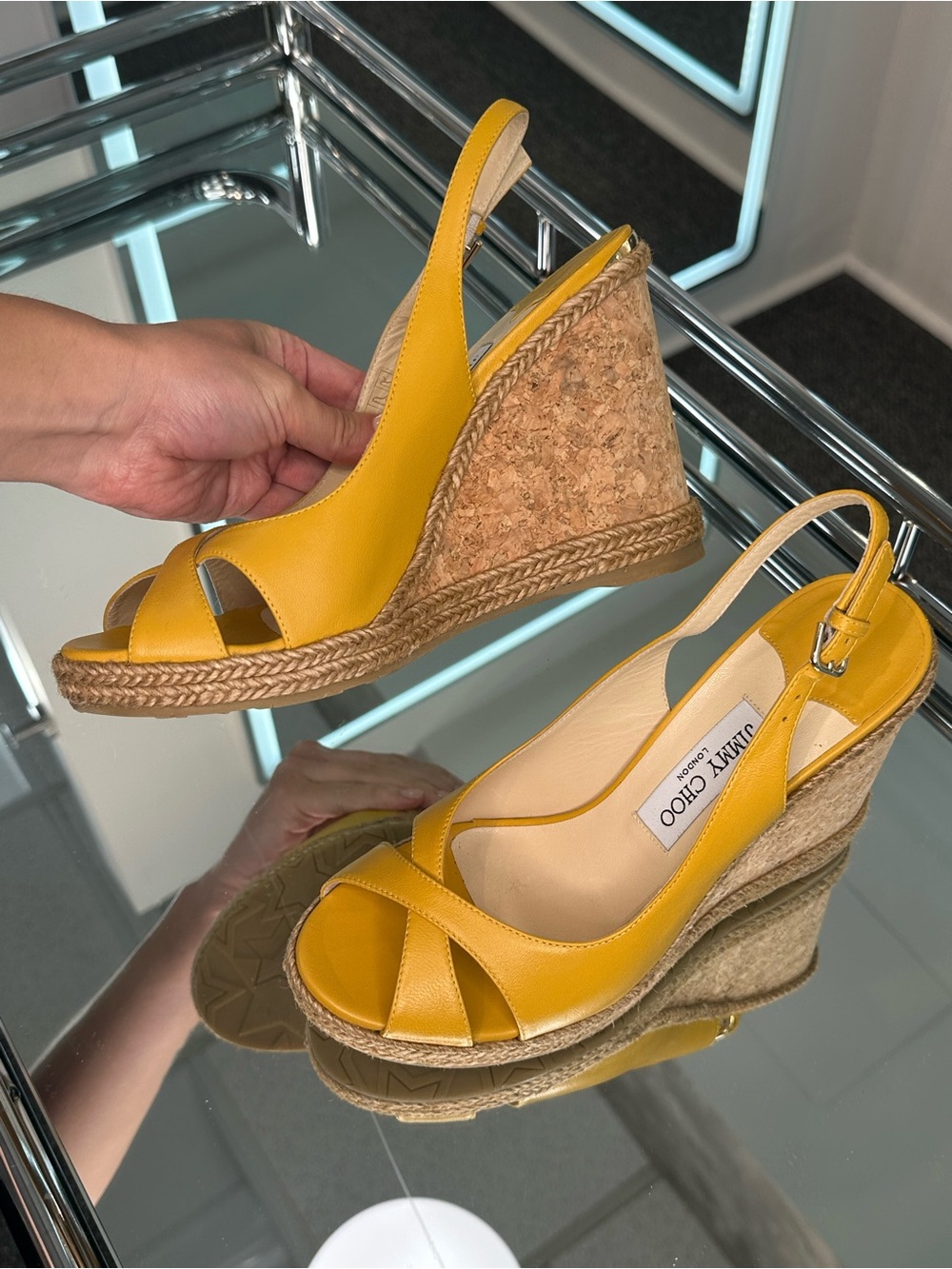 Jimmy Choo cork and leather wedge